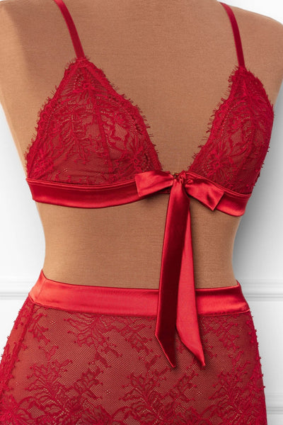 Eyelash Lace Bow Bralette - Red - Mentionables