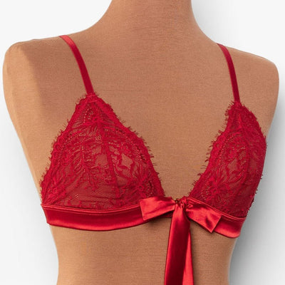 Eyelash Lace Bow Bralette - Red - Mentionables