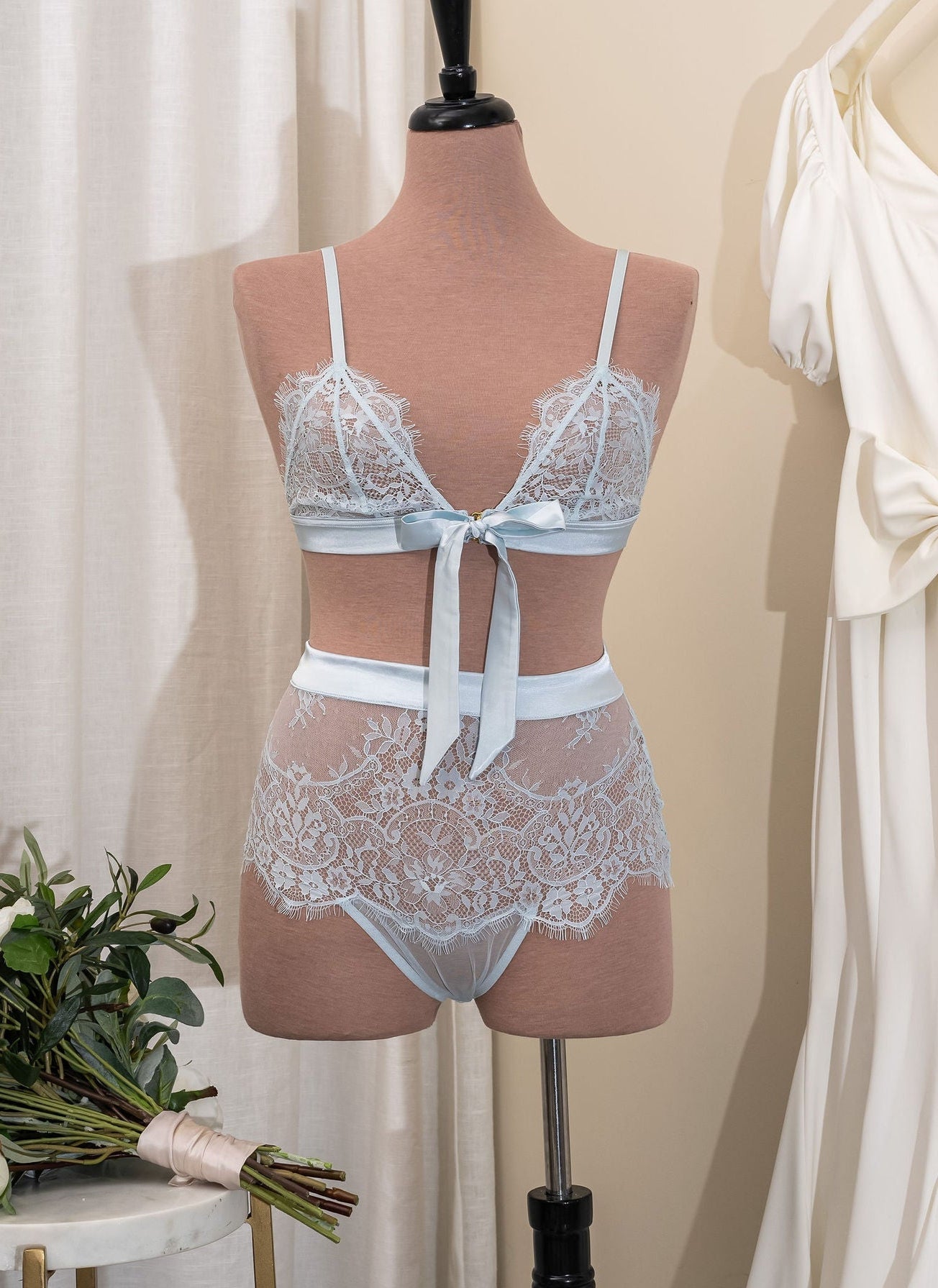 Eyelash Lace Bow Bralette - Something Blue - Mentionables