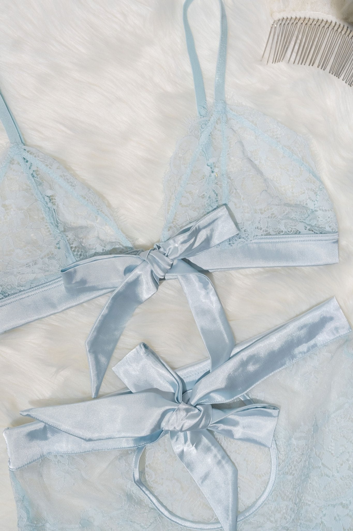 Eyelash Lace Bow Bralette - Something Blue - Mentionables