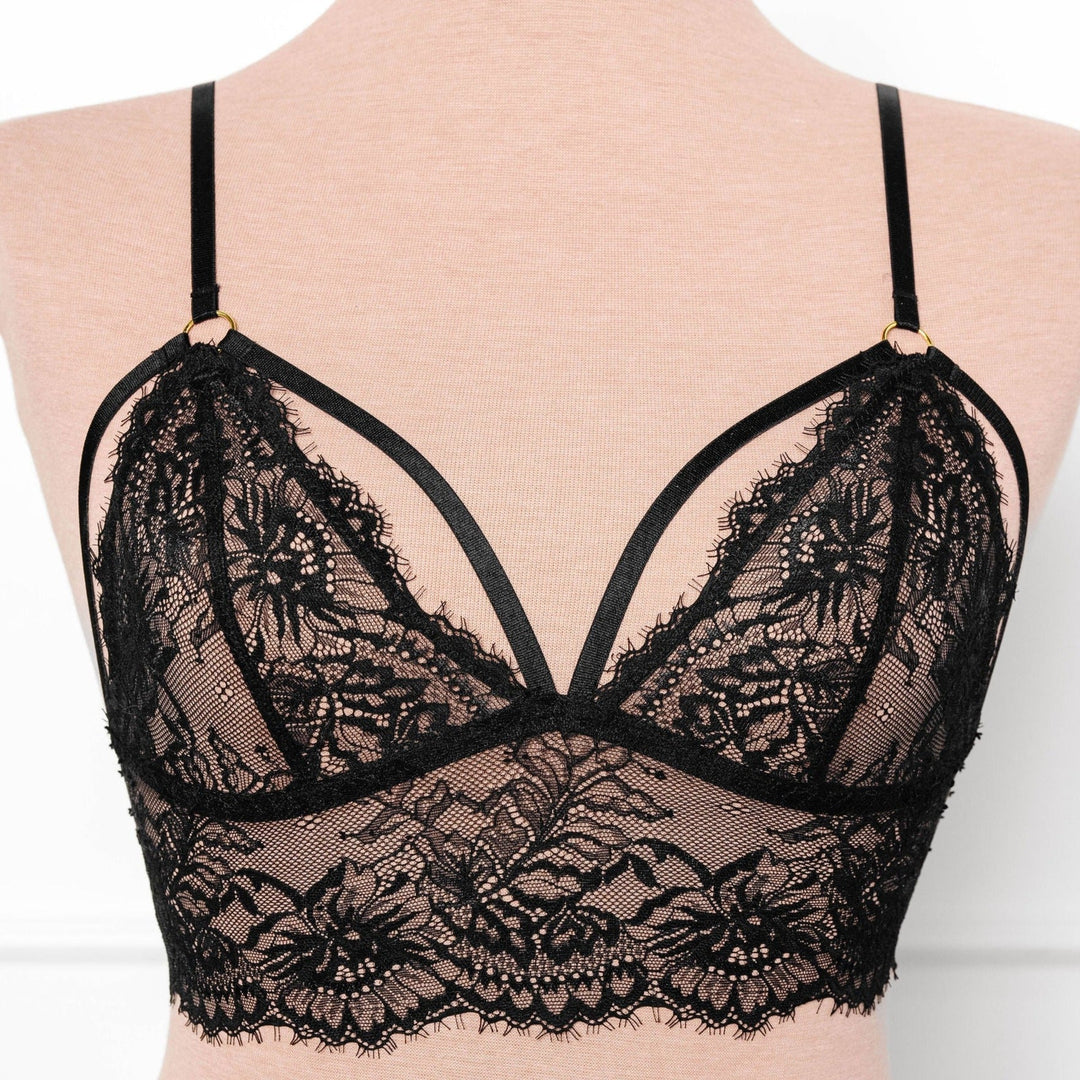 Eyelash Lace Caged Bralette Black Mentionables