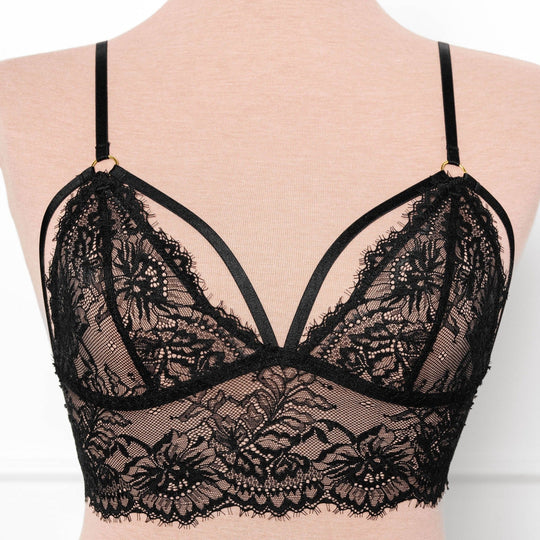 Eyelash Lace Caged Bralette - Black - Mentionables