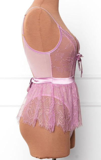 Eyelash Lace Crotchless Teddy - Lilac - Mentionables