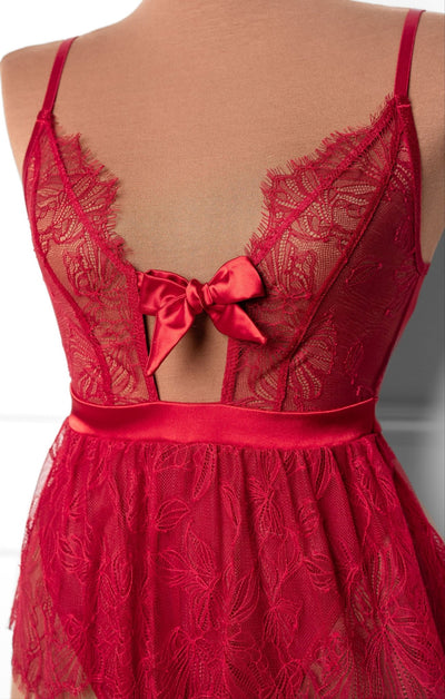 Eyelash Lace Crotchless Teddy - Red - Mentionables