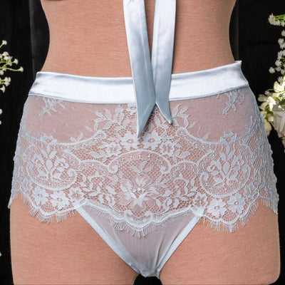 Eyelash Lace High Waist Crotchless Panty - Something Blue - Mentionables