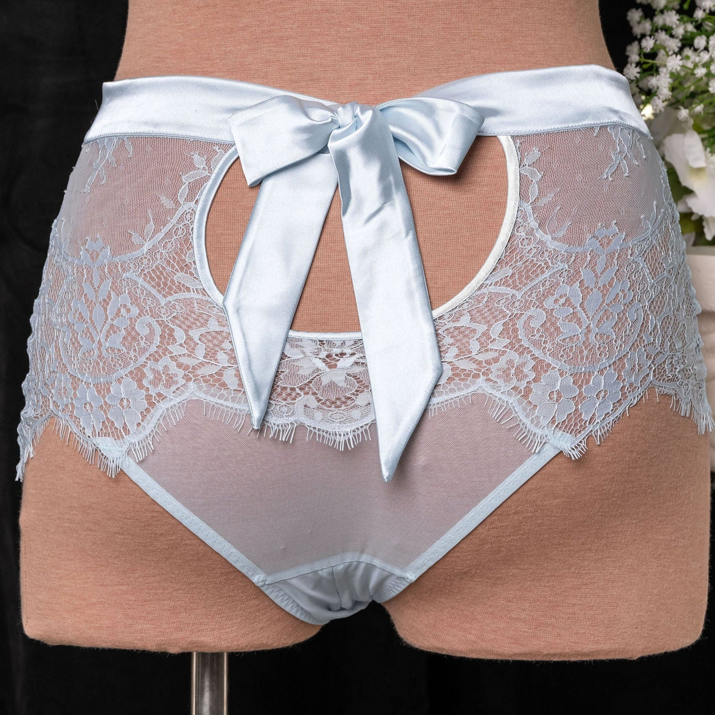 Eyelash Lace High Waist Crotchless Panty - Something Blue - Mentionables