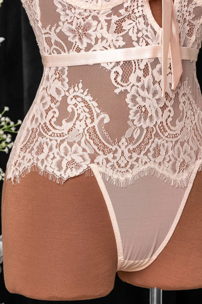 Eyelash Lace Teddy - Champagne - Mentionables