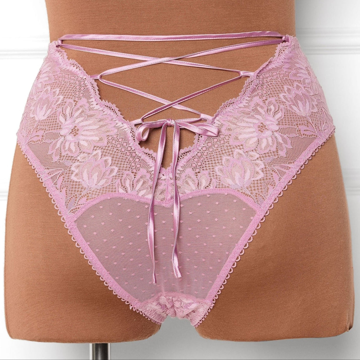 High Waist Lace Up Crotchless Panty - Lilac - Mentionables