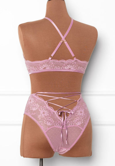 High Waist Lace Up Crotchless Panty - Lilac - Mentionables