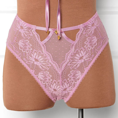 High Waist Lace Up Crotchless Panty - Lilac - Mentionables