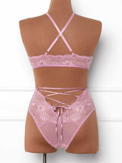 High Waist Lace Up Crotchless Panty - Lilac - Mentionables