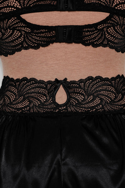 High Waist Lacy Satin Tap Shorts - Black - Mentionables