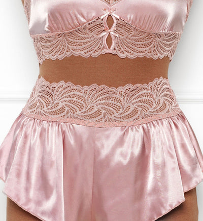 High Waist Lacy Satin Tap Shorts - Blush - Mentionables