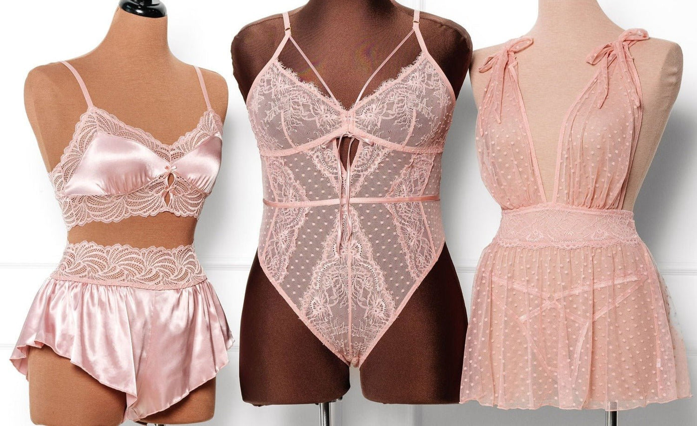 High Waist Lacy Satin Tap Shorts - Blush - Mentionables