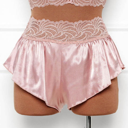 High Waist Lacy Satin Tap Shorts - Blush - Mentionables