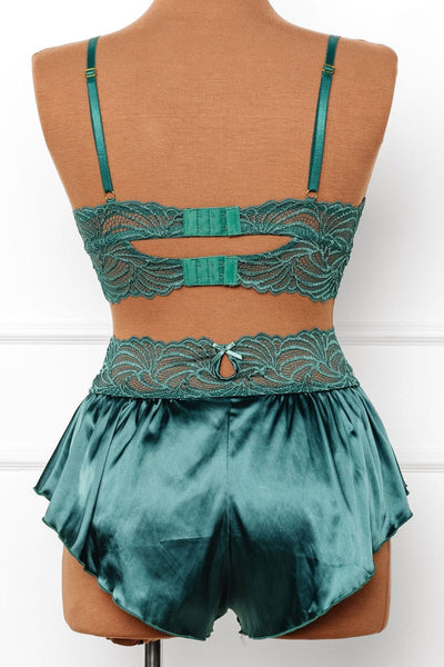 High Waist Lacy Satin Tap Shorts - Emerald - Mentionables