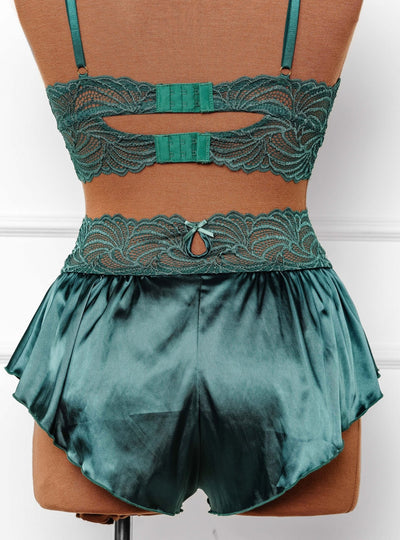 High Waist Lacy Satin Tap Shorts - Emerald - Mentionables