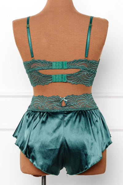 High Waist Lacy Satin Tap Shorts - Emerald - Mentionables