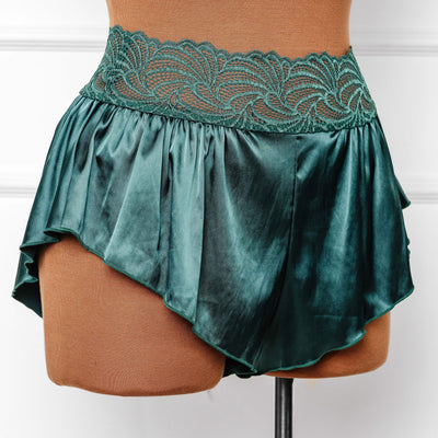 High Waist Lacy Satin Tap Shorts - Emerald - Mentionables