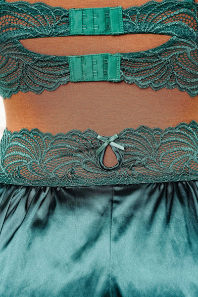 High Waist Lacy Satin Tap Shorts - Emerald - Mentionables