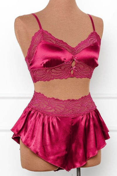 High Waist Lacy Satin Tap Shorts - Ruby - Mentionables