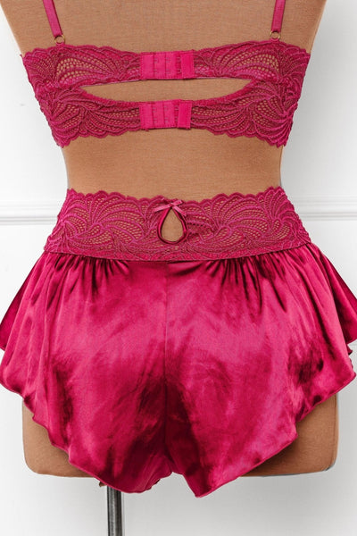 High Waist Lacy Satin Tap Shorts - Ruby - Mentionables