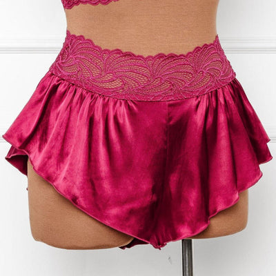 High Waist Lacy Satin Tap Shorts - Ruby - Mentionables