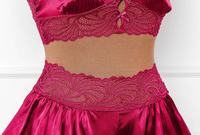 High Waist Lacy Satin Tap Shorts - Ruby - Mentionables