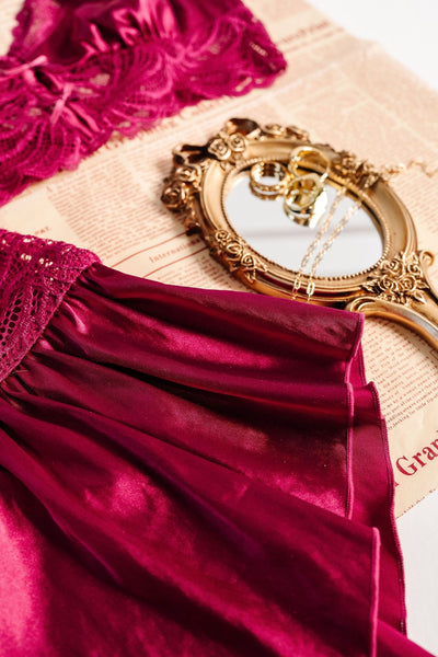 High Waist Lacy Satin Tap Shorts - Ruby - Mentionables