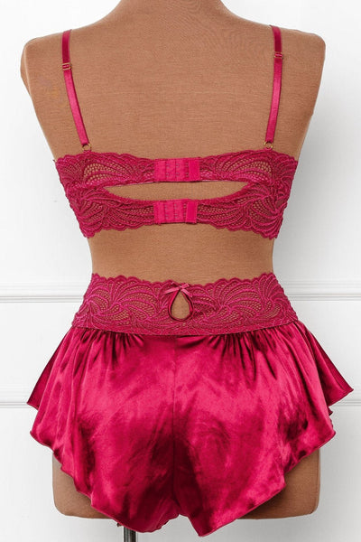 High Waist Lacy Satin Tap Shorts - Ruby - Mentionables