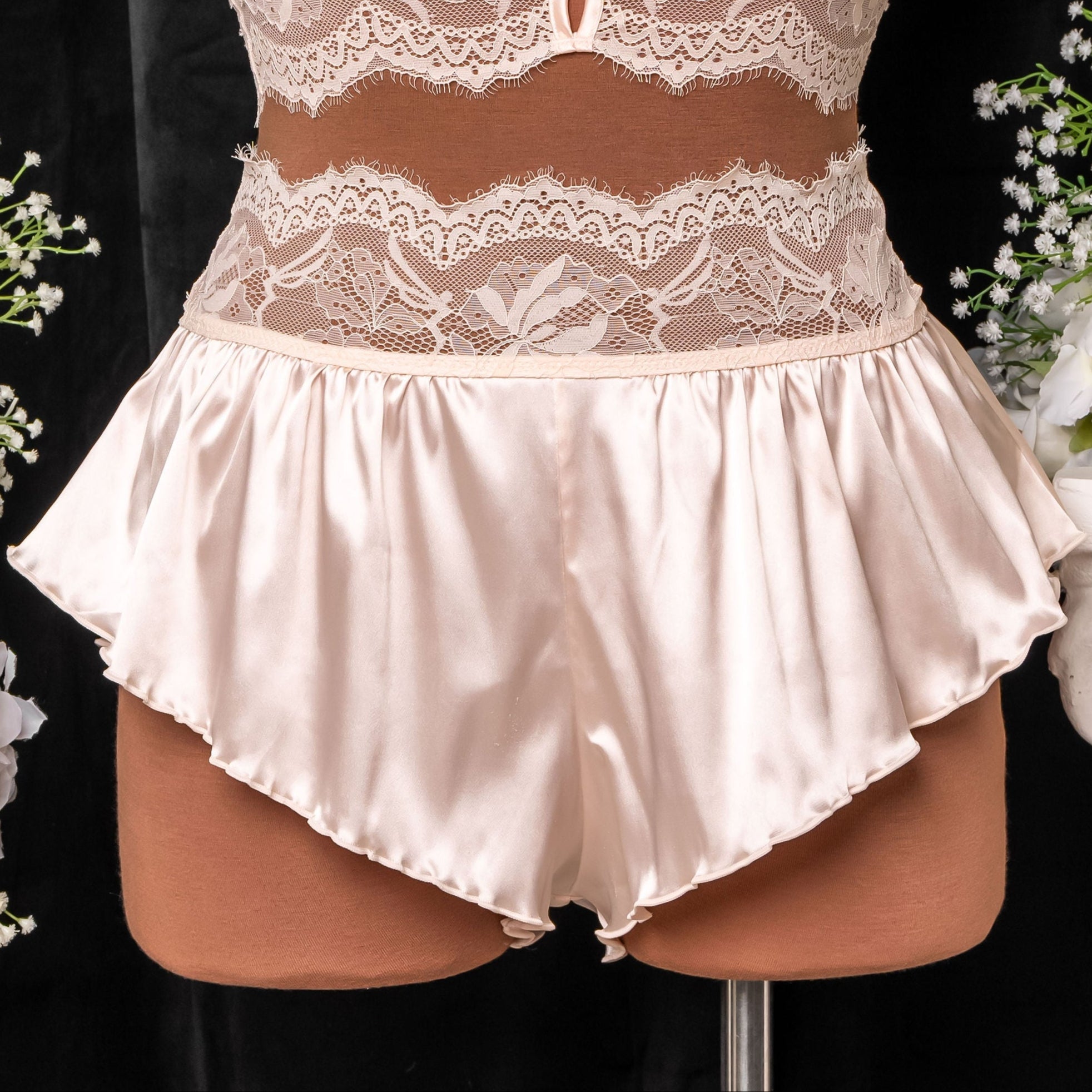 High Waist Satin Tap Shorts - Champagne - XL