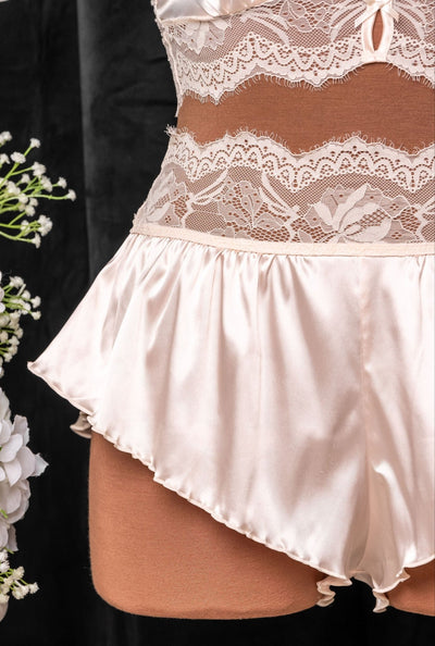 High Waist Satin Tap Shorts - Champagne - Mentionables