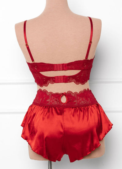 High Waist Satin Tap Shorts - Red - Mentionables