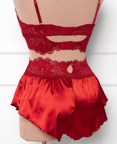 High Waist Satin Tap Shorts - Red - Mentionables