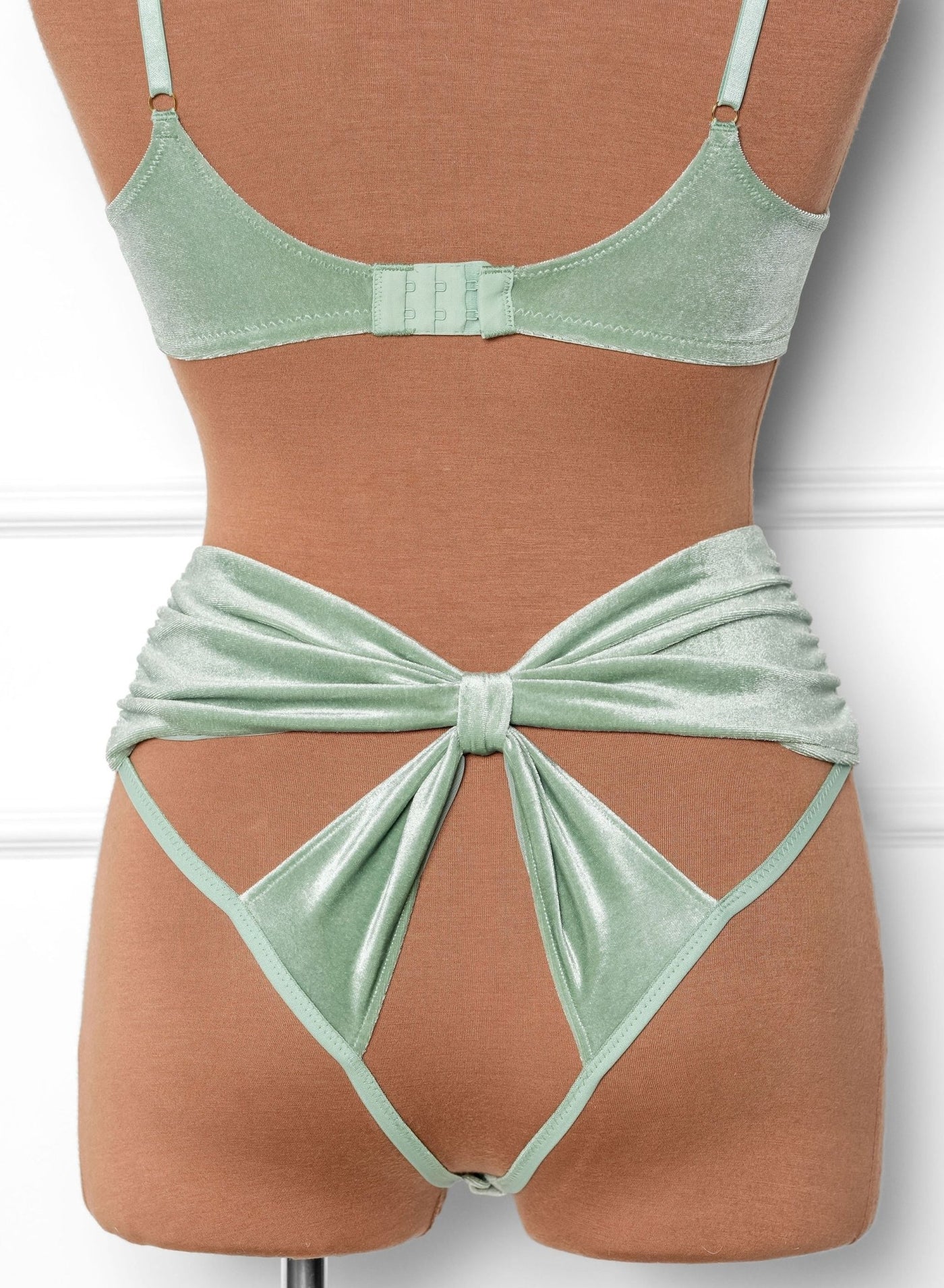 High Waist Velvet Open Back Panty - Misty Jade - Mentionables