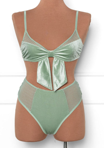 High Waist Velvet Open Back Panty - Misty Jade - Mentionables