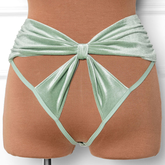 High Waist Velvet Open Back Panty - Misty Jade - Mentionables