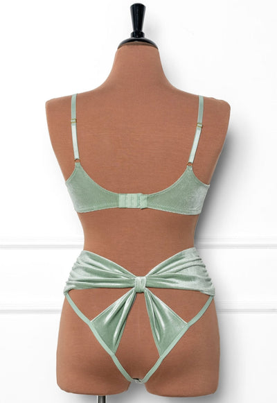 High Waist Velvet Open Back Panty - Misty Jade - Mentionables