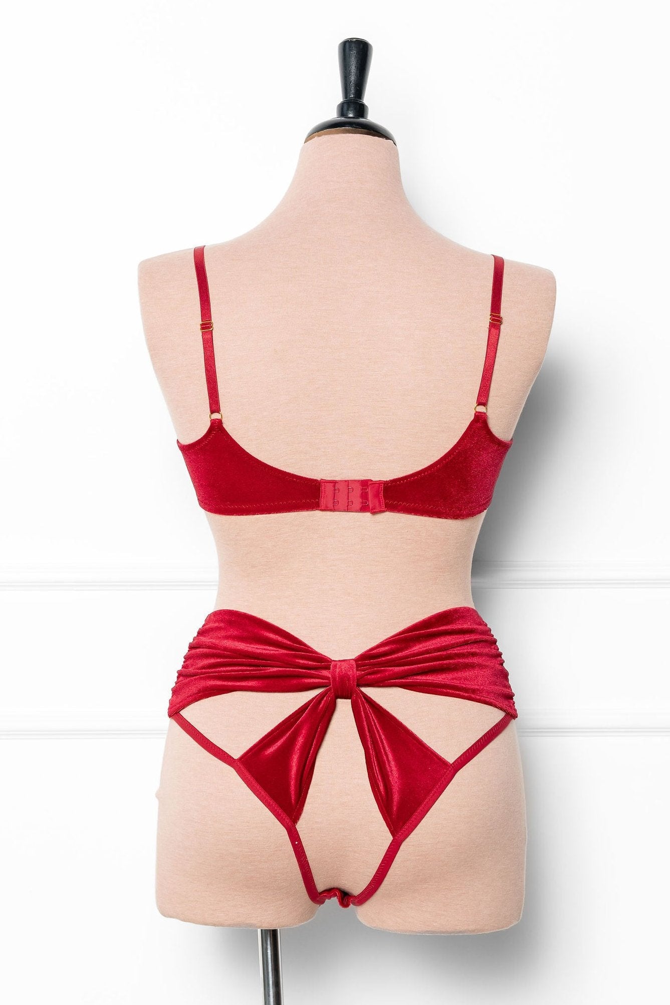 High Waist Velvet Open Back Panty - Red - Mentionables