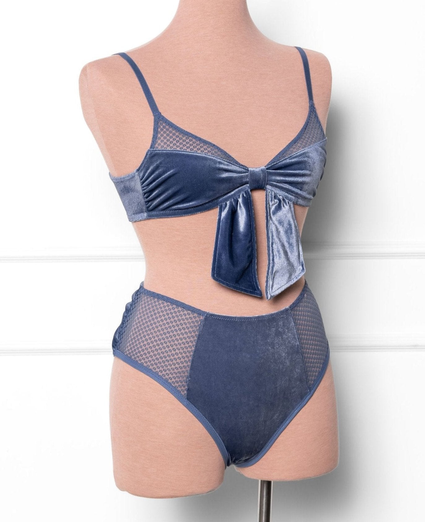 High Waist Velvet Open Back Panty - Winter Blue - Mentionables