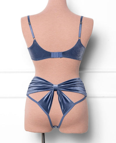 High Waist Velvet Open Back Panty - Winter Blue - Mentionables