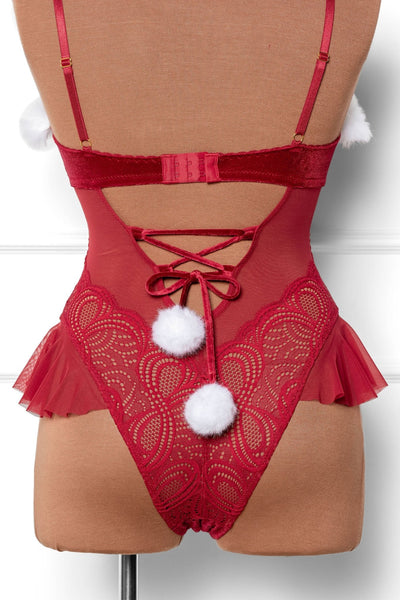 Lace and Velvet Crotchless Teddy - Red - Mentionables