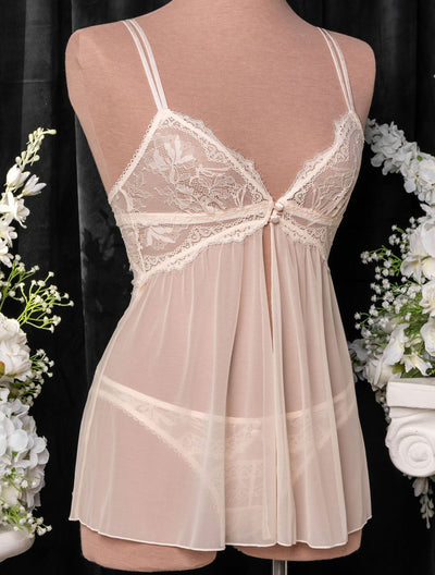 Lace & Mesh Button Babydoll - Champagne - Mentionables