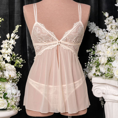 Lace & Mesh Button Babydoll - Champagne - Mentionables