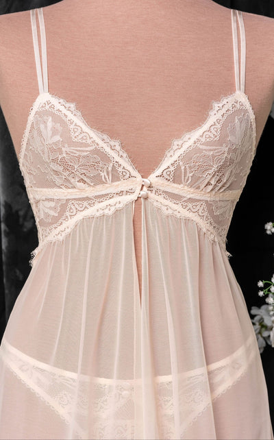 Lace & Mesh Button Babydoll - Champagne - Mentionables