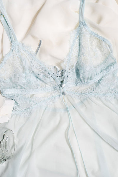 Lace & Mesh Button Babydoll - Something Blue - Mentionables