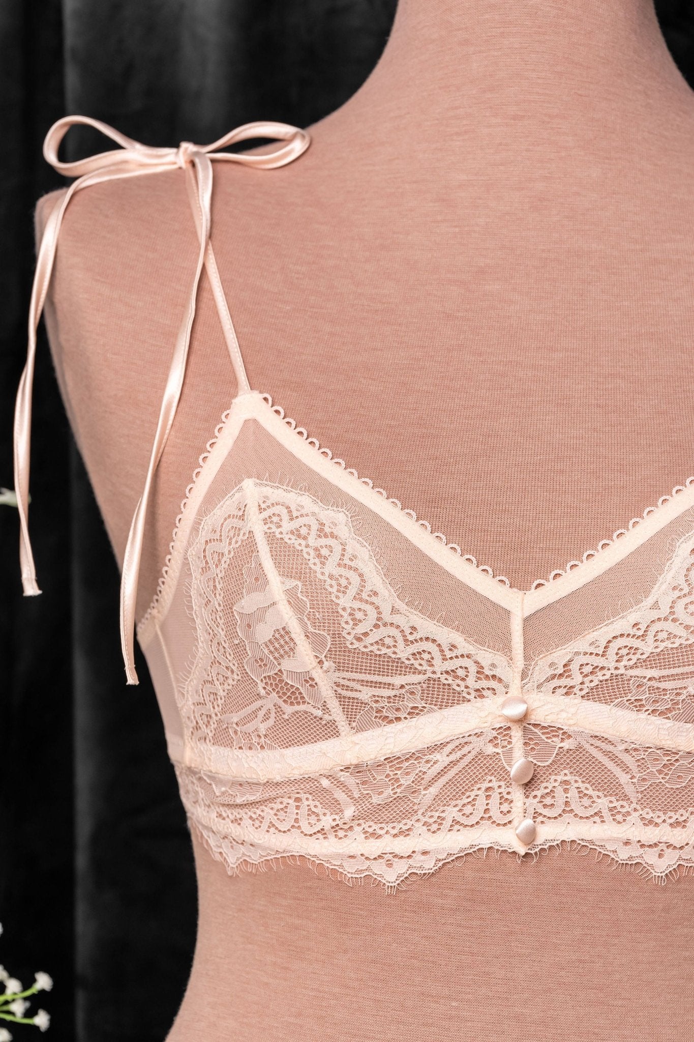 Lace & Mesh Button Bralette - Champagne - Mentionables