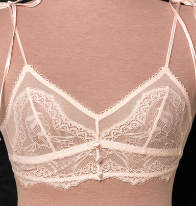 Lace & Mesh Button Bralette - Champagne - Mentionables