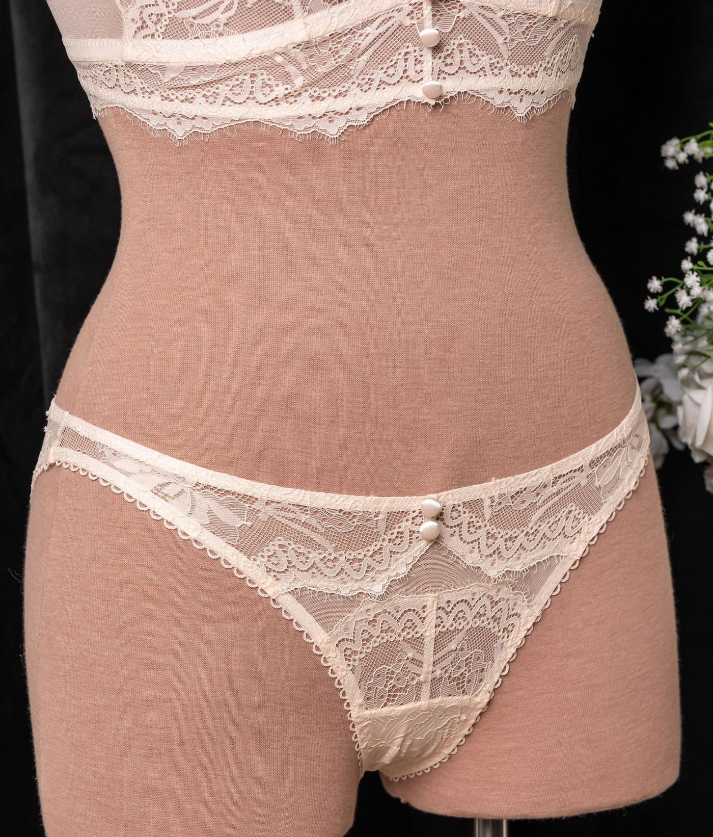 Lace & Mesh Button Panty - Champagne - Mentionables