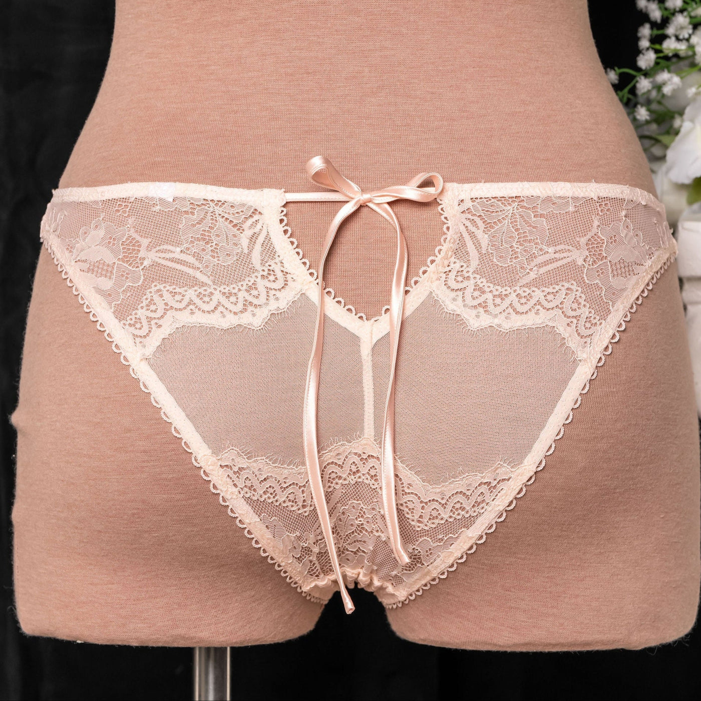 Lace & Mesh Button Panty - Champagne - Mentionables